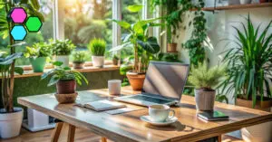 an autism friendly workplace neatly arranged with office plants